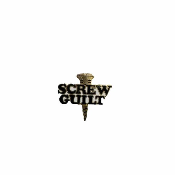 Screw Guilt Vintage Novelty Lapel Hat Pin Gold Tone Letters Pinback - Picture 1 of 2